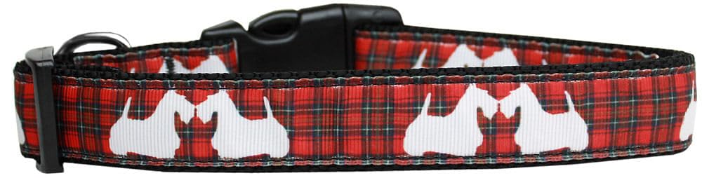 Pet Dog & Cat Nylon Collar or Leash "Red Plaid Scotty Pups" MD Collar