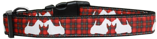 Pet Dog & Cat Nylon Collar or Leash "Red Plaid Scotty Pups" MD Collar