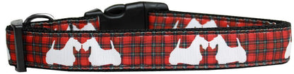 Pet Dog & Cat Nylon Collar or Leash "Red Plaid Scotty Pups" MD Collar