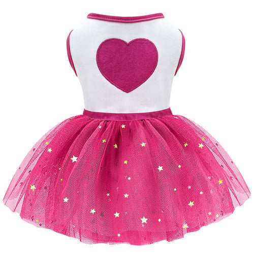Idepet Spring Summer Pet Dog Cat Puppy Tutu Princess Dress Heart Printed Lace Dog Skirt Pet Apparel Dog Dress (Rose Red XL)